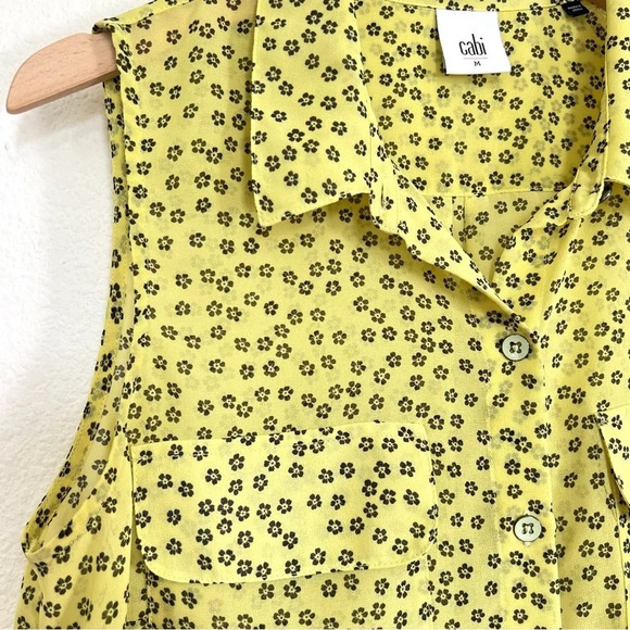 Cabi Bright Yellow Sheer Ditzy Daisy Button Down Shirt Blouse Medium - Picture 4 of 15